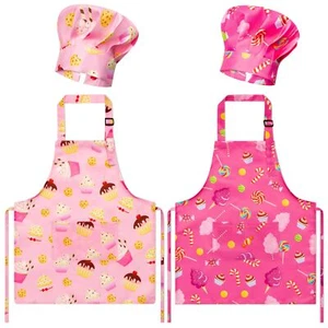 4Pcs Kids Apron and Chef Hat Set Gift for Girls Boys Pink Cookie Candy Adjust... - Picture 1 of 6