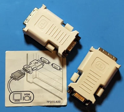 2x Lot DELL DVI MALE TO VGA FEMALE VIDEO ADAPTER CONVERTER FOR PC MONITOR OJ8461 - Image 1 of 4