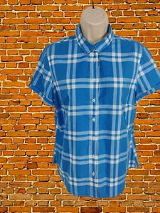 WOMENS CREW CLOTHING SIZE UK 14 BLUE CHECK SHORT SLEEVE CASUAL SHIRT BLOUSE TOP - Picture 1 of 4