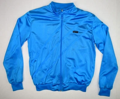 Vintage Members Only Track Jacket Size M 70s 80s Blue Sheen Diagonal Stripe Poly - Image 1 of 4