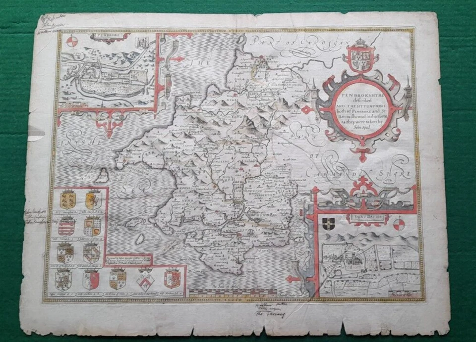 1676 John Speed Map of Pembrokeshire - Pages 101-102 of Chapter 3 of Book 2 - Image 1 of 4