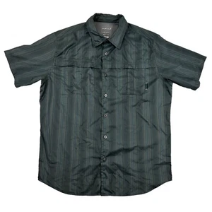 MERRELL Opti-Wick UPF 50+ Gray Striped Button Up Shirt S/S Sz M 100% Polyester - Picture 1 of 9