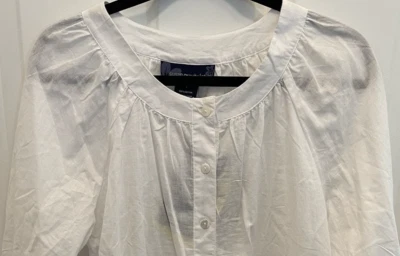 Túnica Susan Graver branca botão frontal tecido de cesta ilhós renda algodão nova com etiquetas tamanho P - Imagem 1 de 4