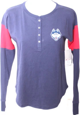 NEW UConn Huskies Colosseum Athletics Navy Blue LS Button Scoop Shirt Womens M - Image 1 of 4