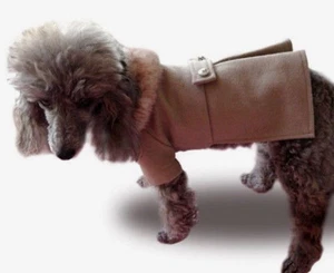 Dog coat jacket with faux fur collar, wool blend, stylish small dog or 25cm -NEW - Picture 1 of 4