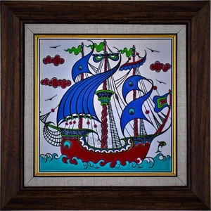 12x12 in Framed Turkish Relief Tile, Tile Wall Decor, Handmade Anatolian Pattern - Picture 1 of 4