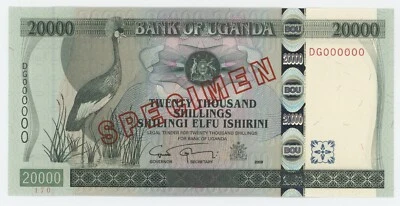 Uganda 20000 Shilingi 2008 Pick 46.s UNC Uncirculated Banknote Specimen - Image 1 of 2