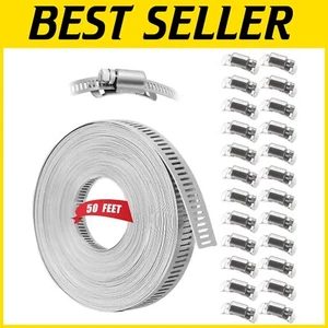 50FT Cut-To-Fit Stainless Steel Hose Clamps Kit - 24PCS Fasteners for All Pipes - Picture 1 of 8