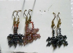 Vintage 3 selbstgemachte Ohrhänger Haken 1 rosa Set und 2 dunkelblau/schwarz - Bild 1 von 2