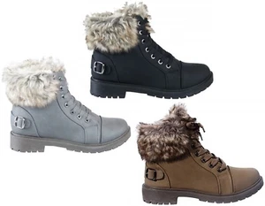 Mujer Piel Sintética Botines Cálido Suela de Agarre Zapatos Tallas 3-8 Negro O - Imagen 1 de 4