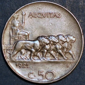 1921 Italy 50 Centesimi Vittorio Emanuele III KM# 61.1 - Picture 1 of 2