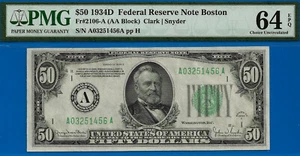 1934D $50 Federal Reserve Note PMG 64EPQ Boston Uncirculated FR-2106-A - Picture 1 of 2