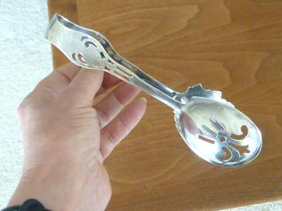 RARE Wallace Pierced Sterling Silver Art Deco Large ICE TONGS 6 3/4" Bar Ware - Image 1 of 4