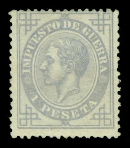 SPAIN 1876 King Alfonso XII - WAR TAX STAMP -  1p lilac  Scott # MR8  mint MH - Picture 1 of 2