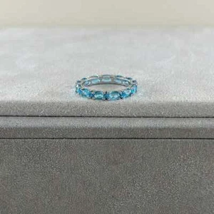 Anillo de eternidad de topacio azul de 3,32 quilates de oro blanco macizo de 14 k - Imagen 1 de 5