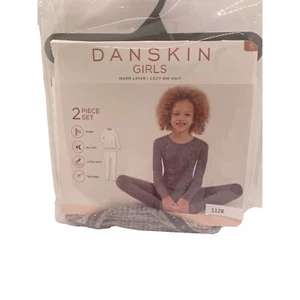 Danskin Girls Size S 6/6x Warm Layer Cozy Rib Knit 2 Piece Set Gray Thermals - Picture 1 of 7