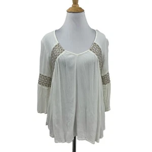 O Neill Blouse Womens XS Extra Small Ivory Semi Sheer Embroidered Bell Sleeve - Picture 1 of 12