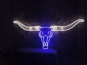 Bull skull neon sign, longhorn skull neon sign, bull skull neon light(size 35") - Picture 1 of 11