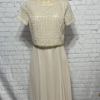 Официальное длинное платье Tahari от Arthur Levine золотисто-бежевое размер 4 - Изображение 1 из 4