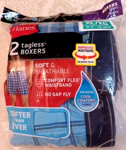 Hanes Herren 2XL Boxershorts Unterwäsche 2er Pack Tagless BLAU Boxershorts - Bild 1 von 3