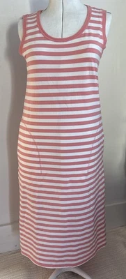 Vestido T by Talbots Talla Mediana Rosa y Blanco Rayas Bolsillos Largos Cuello en U Aberturas Laterales Foto 1 de 4