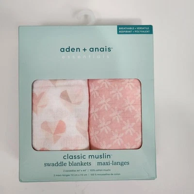 New! aden + anais™ Essentials 100% Cotton Muslin Swaddle Blankets 2 Pk Pink Girl - Image 1 of 4