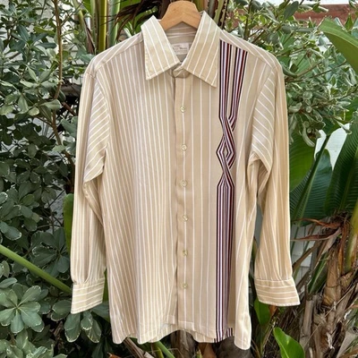 Camisa de vestir vintage años 70 condesa Mara a rayas L 22x28,5 beige mod Foto 1 de 4