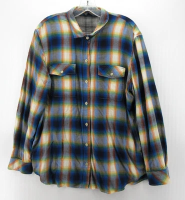 Gap X Pendleton Top Women XL Blue Shadow Plaid Flannel Shirt Button Up Flaps * - Image 1 of 4