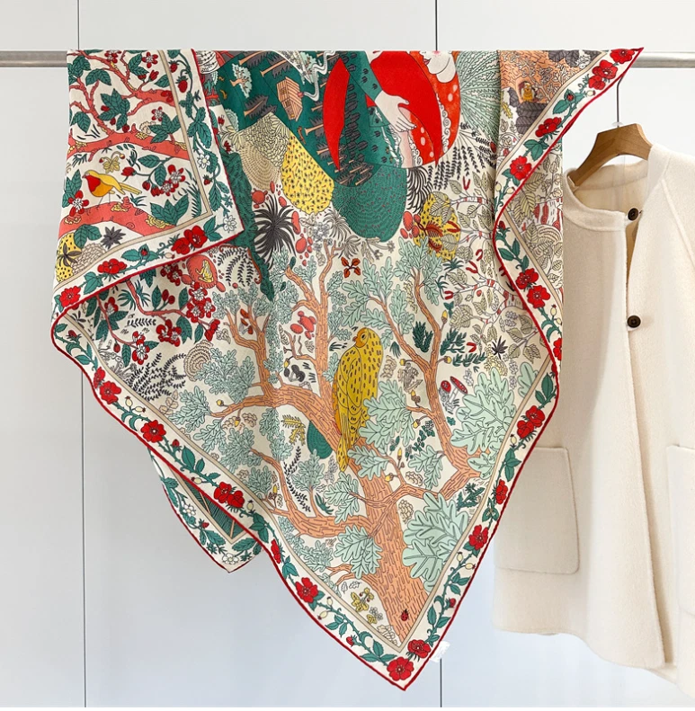 70% Cashmere 30% Silk Wrap Scarf Forest bird Print Double Face Print Shawl 53'' - Image 1 of 4