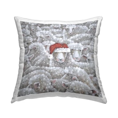 Sombrero de Navidad Diseño Oveja por Nicola Mason Almohada, 18 x 18, Gris Foto 1 de 4