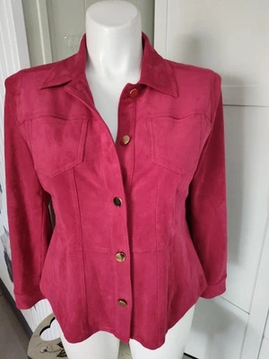 Chico's Fuchsia Faux Suede Jacket Blazer Size 1 =10-12 Gorgeous Career wear Etc - Image 1 of 4