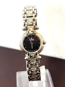 FENDI 750L FF Logo Silver Tone Women's Quartz Watch Black Dial NEAR MINT JAPAN - Picture 1 of 13