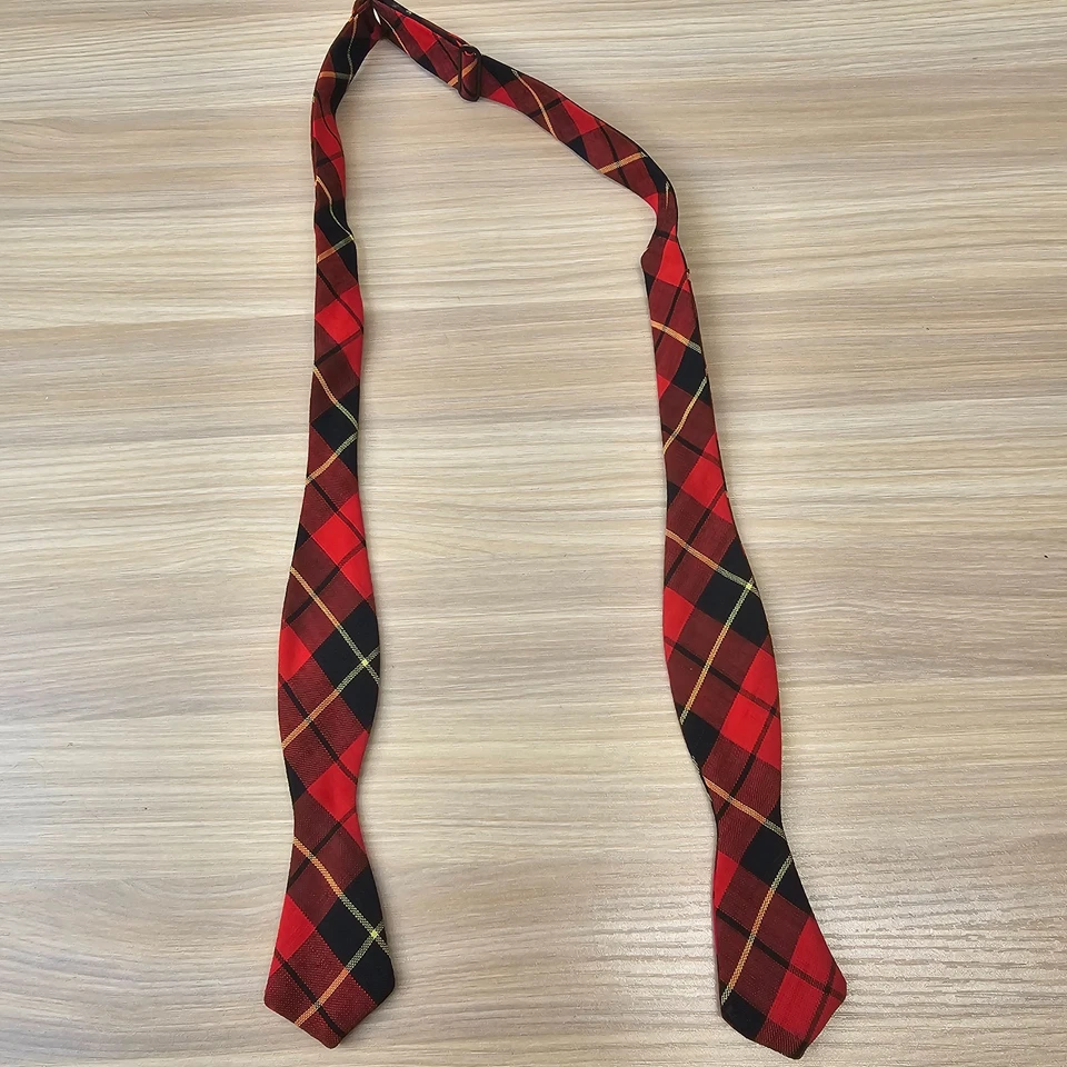 VINTAGE 50s Lumberjack Wool Self Bow Tie Mens Red Black Plaid Tartan Holiday Ivy - Image 1 of 4