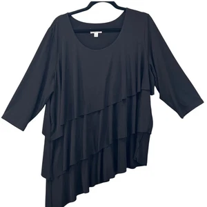 Susan Graver Womens Blouse Size 1X Oversized Slinky knit Layered Ruffles - Picture 1 of 14