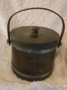 Vintage FIRKIN Zucker Holz Eimer Eimer 7" hoch primitiv mit Deckel & Griff L@@K! - Bild 1 von 10