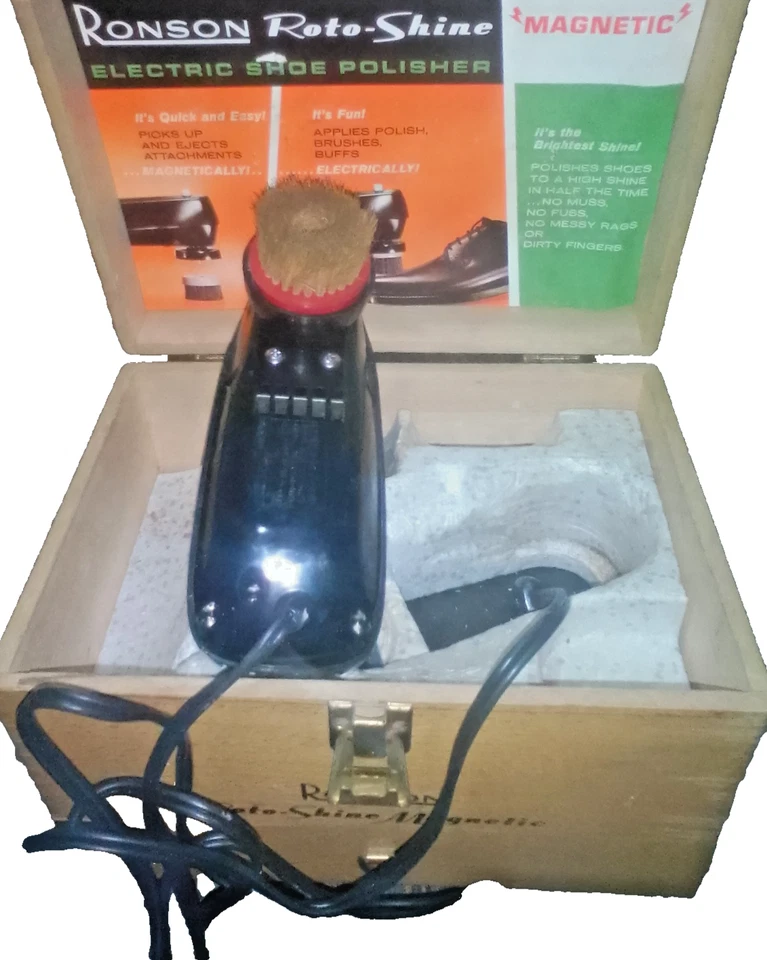 Kit de pulidora eléctrica vintage Art Deco Ronson Roto-Shine brillo de zapatos sin reserva Foto 1 de 4