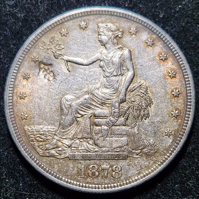Plata 1878-S comercio $1 dólar | estado como nuevo - marca de corte Foto 1 de 2
