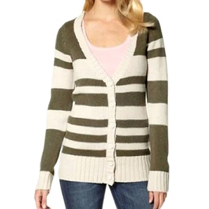 WEICH WARM Gr.36/38 S/M Streifen STRICKJACKE BEIGE KHAKI Jacke PULLOVER Cardigan - Bild 1 von 1
