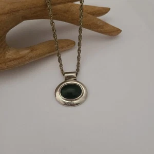 VINTAGE STERLING SILVER BLACK ONYX MODERNIST PENDANT AND NECKLACE 20 IN 925 - Picture 1 of 5