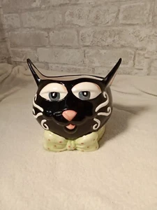 WCL Cat Halloween Basket Vintage Style Ceramic 6" Black Cat No Handle - Picture 1 of 6