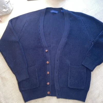 Claybrooke Men’s Navy Sweater Leather Buttons L - Image 1 of 4