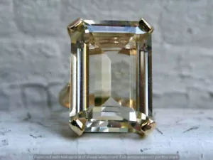 6.50 Ct Emerald Cut Simulated Yellow Citrine Solitaire Ring 925 Sterling Silver - Picture 1 of 11