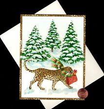 HTF CASPARI Christmas Leopard Spots Tree Scarf Presents - Greeting Card