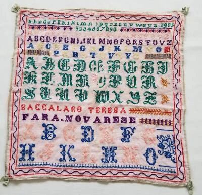 Antique 1903 French Cross Stitch Alphabet Sampler 52x52cm  - Image 1 of 4