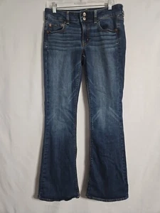 American Eagle Size 8 Kick Boot Jeans Super Stretch Medium To Dark Wash Cute - Picture 1 of 8