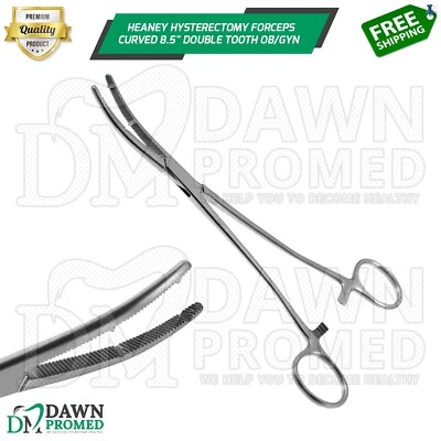 DAWNPROMED Heaney Hysterectomy Forceps Curved 8.5" Double Tooth OB/GYN Inst German Grade