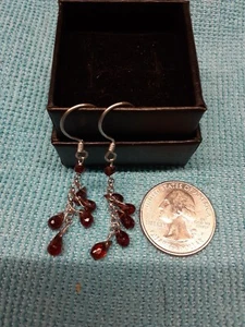 Earrings Mozambique Garnet Drop In Rhodium Over Sterling Silver (9.15 TCW) (500) - Picture 1 of 4