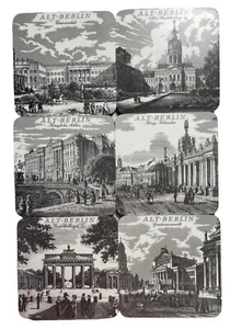 Vintage Schuberth Berlin Landmarks Cork Coaster Set x6 West Germany Tamat-Serie - Picture 1 of 11