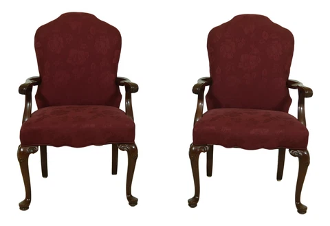 52220EC: Pair SOUTHWOOD Queen Anne Mahogany Armchairs Cover