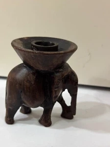 Elephant Vintage Figure Wooden Candlestick Sculpture Decor India 3.5" x 3" Asian - Picture 1 of 12